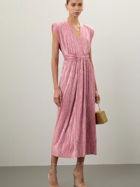 Sabina Musayev Harvey Dress Pink Antique Rose Metallic Midi - Size XS X-SMALL